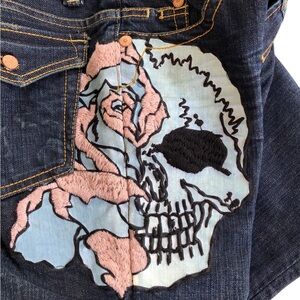Grail Sugar Skull Embroidered Jeans size 28 light distressing